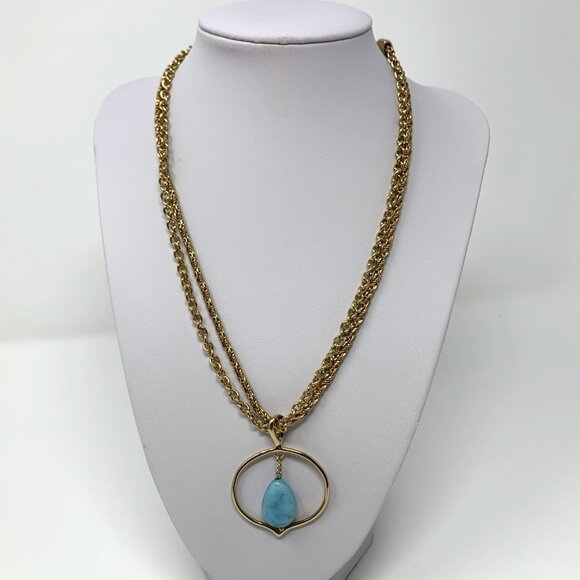 Monet Gold-Tone Necklace 17" Turquoise Stone Pendant - Picture 2 of 6